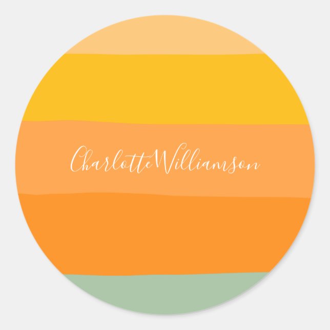Abstract Colour Block Stripes Orange Personalised Classic Round Sticker (Front)