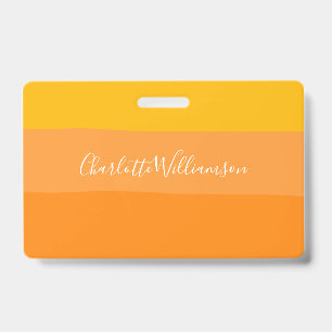 Abstract Colour Block Stripes Orange Personalised ID Badge