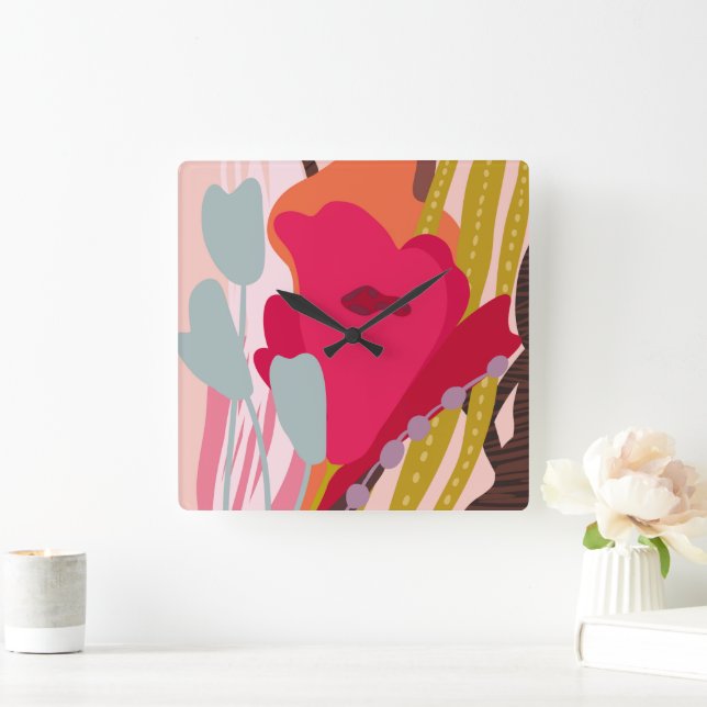 Abstract Colour Blocks Bold Accents  Square Wall Clock (Home)