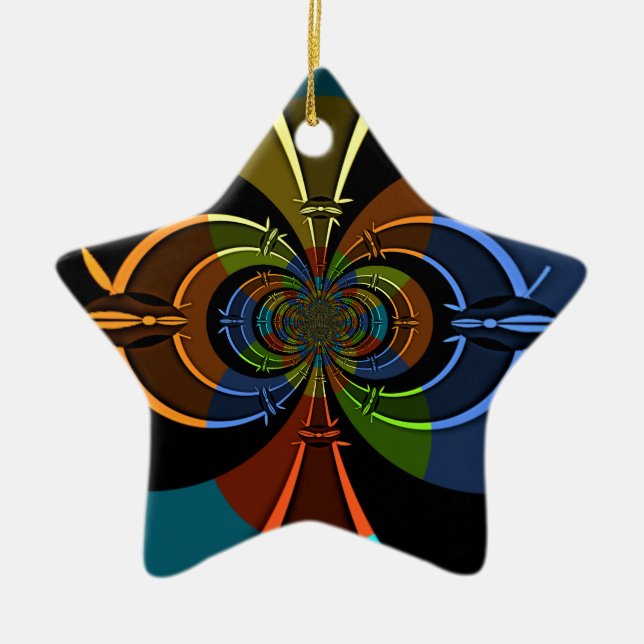 Abstract Colour Burst Art Print Ceramic Tree Decoration (Front)