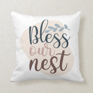 Abstract Colour Editable Bless Our Nest Typography Cushion