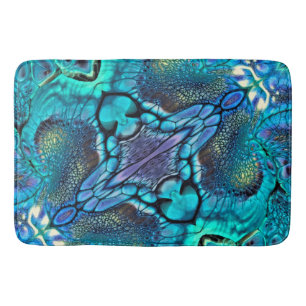 Abstract Colour Explosion Aqua Blue Gold Bath Mat