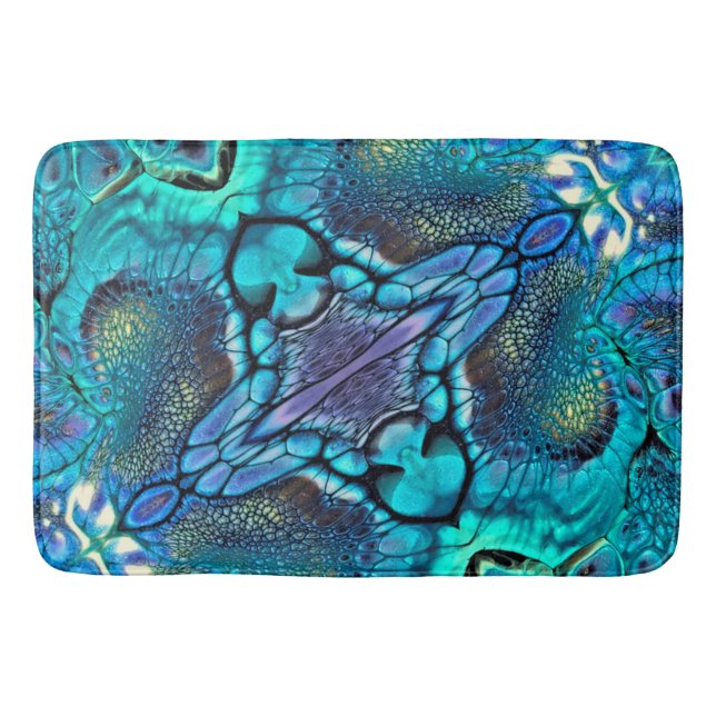 Abstract Colour Explosion Aqua Blue Gold  Bath Mat (Front)