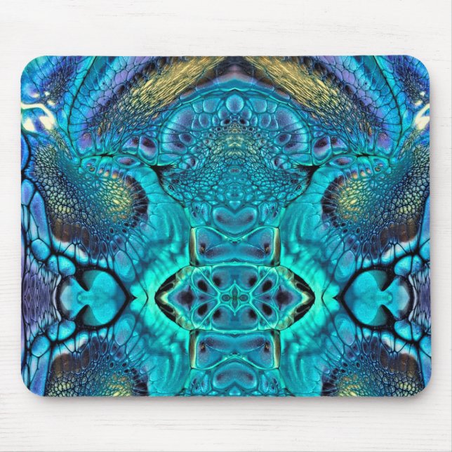 Abstract Colour Explosion Aqua Blue Gold Mouse Pad (Front)