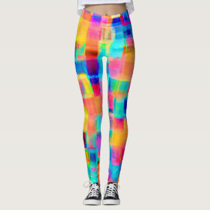 Abstract Colour Grid Leggings