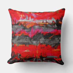 Abstract Colour Paint Brush Rustic Burlap #13 Cushion