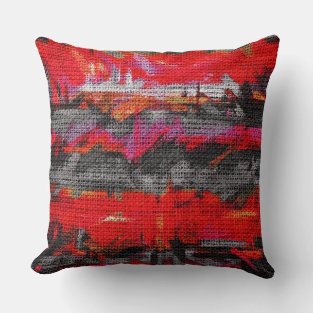 Abstract Colour Paint Brush Rustic Burlap #13 Cushion (Front)