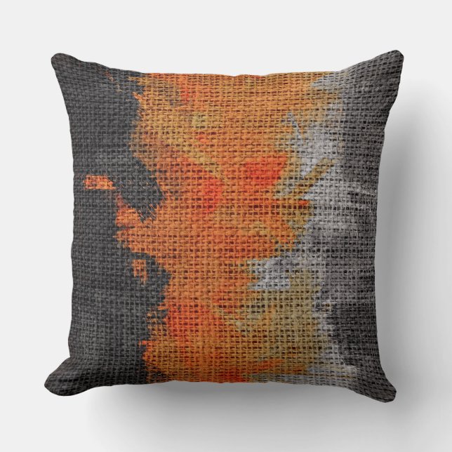 Abstract Colour Paint Brush Rustic Burlap #18 Cushion (Front)