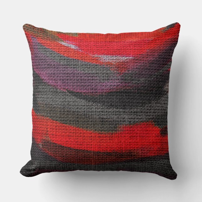Abstract Colour Paint Brush Rustic Burlap Cushion (Front)