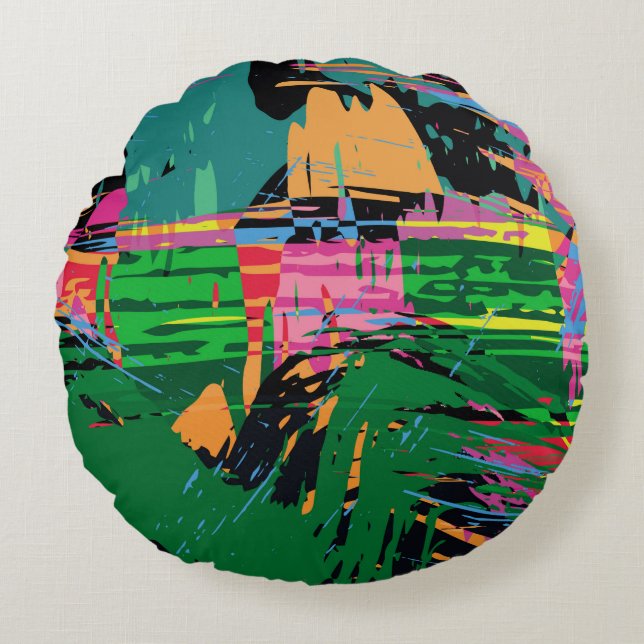 Abstract colour pattern in graffiti style quality  round cushion (Front)