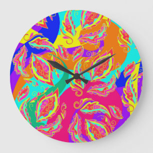 abstract,colour,pattern, indian,mandala,pink, large clock