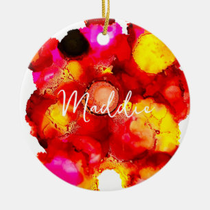 Abstract colour red and pink ceramic ornament