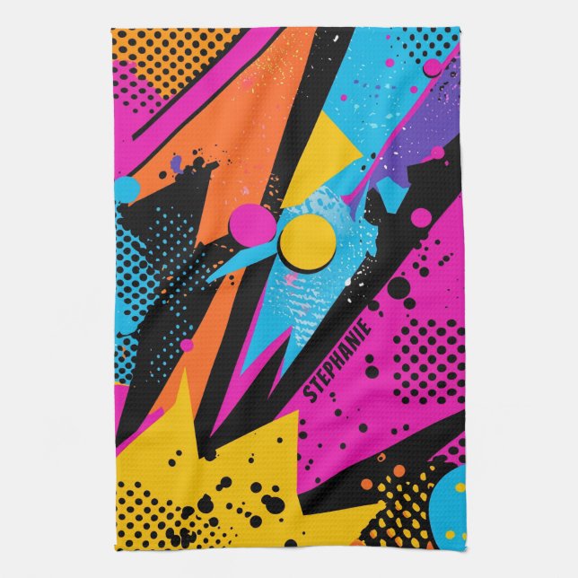 Abstract Colour Splash in Retro Comic Style (1) Tea Towel (Vertical)