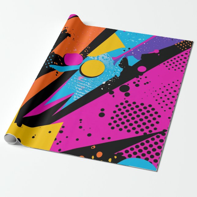Abstract Colour Splash in Retro Comic Style (1) Wrapping Paper (Unrolled)