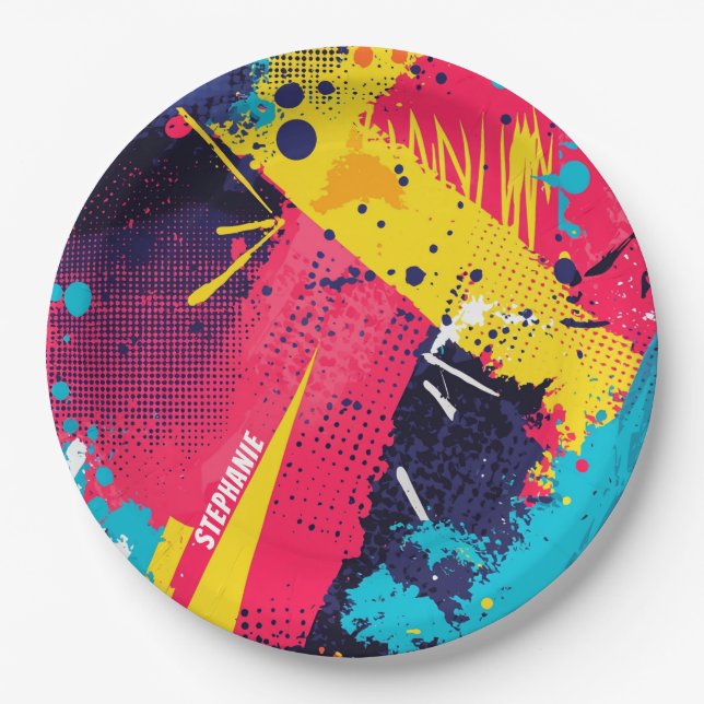 Abstract Colour Splash in Retro Comic Style (2) Paper Plate (Front)