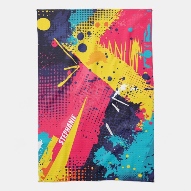 Abstract Colour Splash in Retro Comic Style (2) Tea Towel (Vertical)