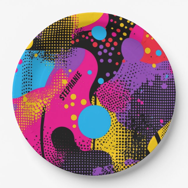 Abstract Colour Splash in Retro Comic Style (4) Paper Plate (Front)