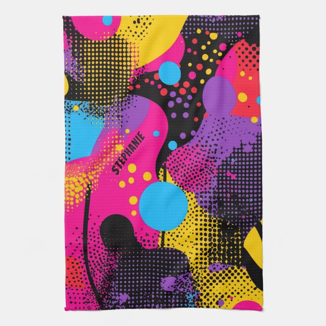Abstract Colour Splash in Retro Comic Style (4) Tea Towel (Vertical)