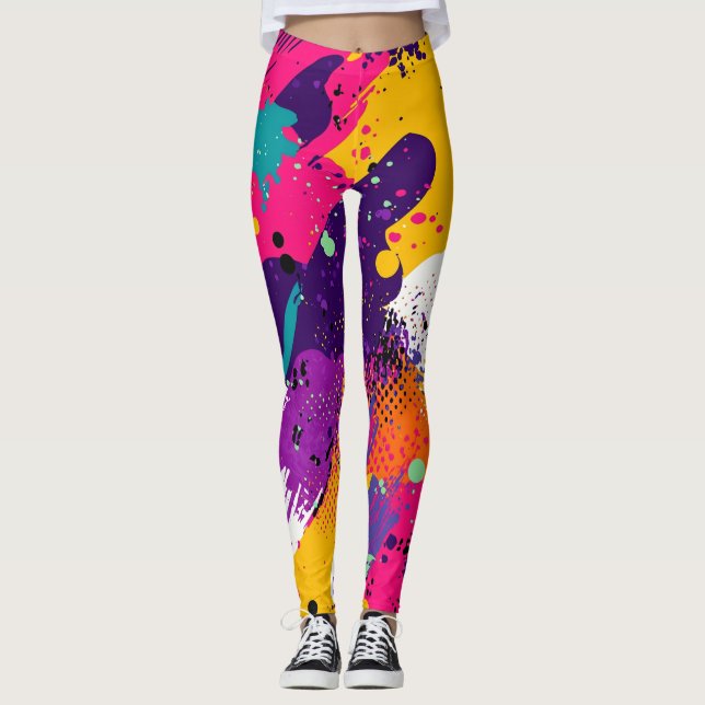 Abstract Colour Splash in Retro Comic Style (5) Leggings (Front)