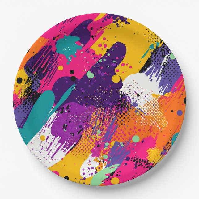 Abstract Colour Splash in Retro Comic Style (5) Paper Plate (Front)