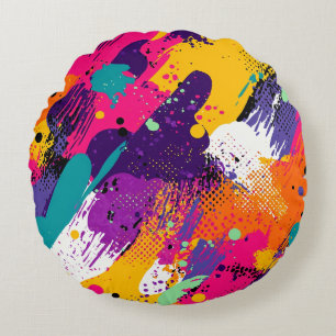 Abstract Colour Splash in Retro Comic Style (5) Round Cushion