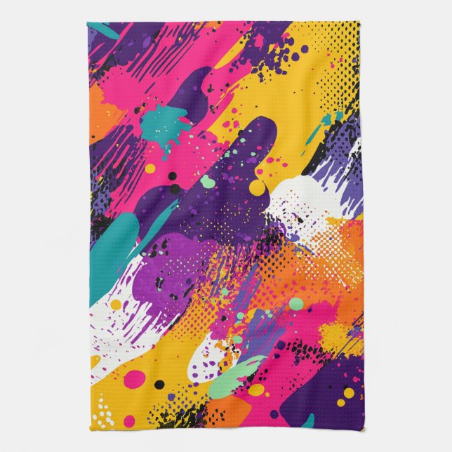 Abstract Colour Splash in Retro Comic Style (5) Tea Towel (Vertical)