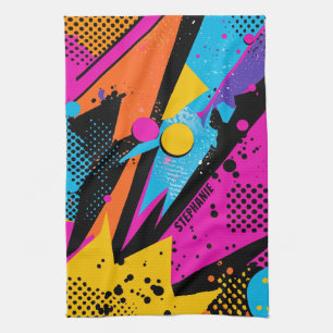 Abstract Colour Splash in Retro Comic Style Tea Towel