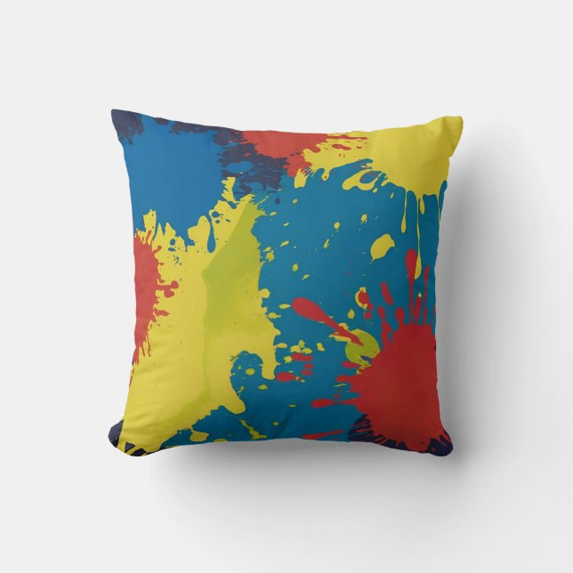 Abstract Colour Splash in Vibrant Hues Throw Pillo Cushion (Front)