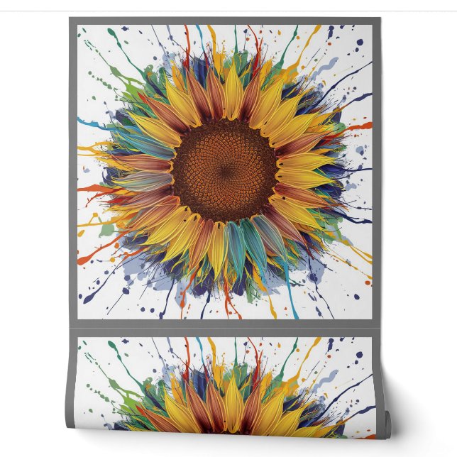 Abstract Colour Splash Sunflower Art Design Wallpaper (Unrolling)
