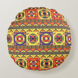 Abstract Colourful African Seamless Pattern with G Round Cushion