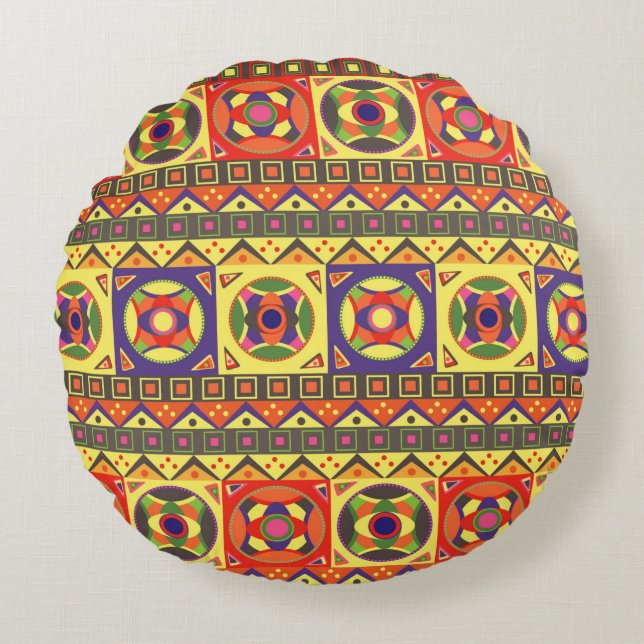 Abstract Colourful African Seamless Pattern with G Round Cushion (Front)