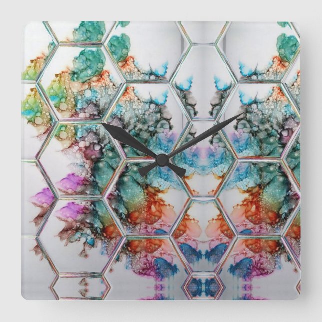 Abstract Colourful alcohol ink art  Square Wall Clock (Front)