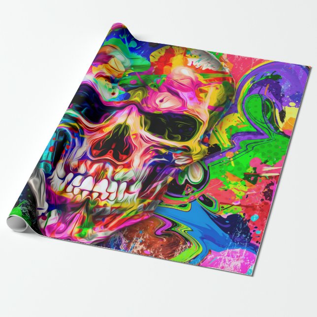 abstract colourful background with colourful skull wrapping paper (Unrolled)
