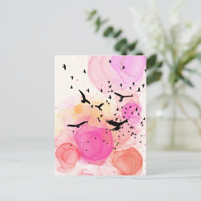 Abstract colourful birds pattern postcard (Standing Front)