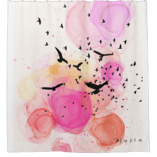 Abstract colourful birds pattern shower curtain
