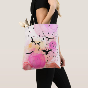 Abstract colourful birds pattern tote bag