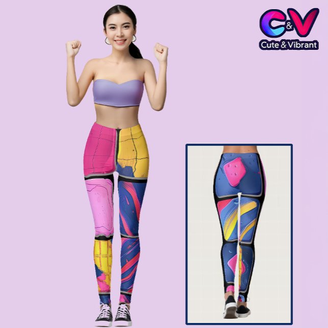 Abstract Colourful Blocks Pattern Leggings (Creator Uploaded)