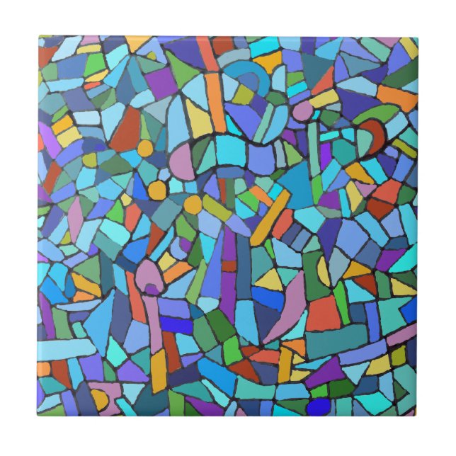 Abstract Colourful Blue Mosaic Pattern Ceramic Tile (Front)