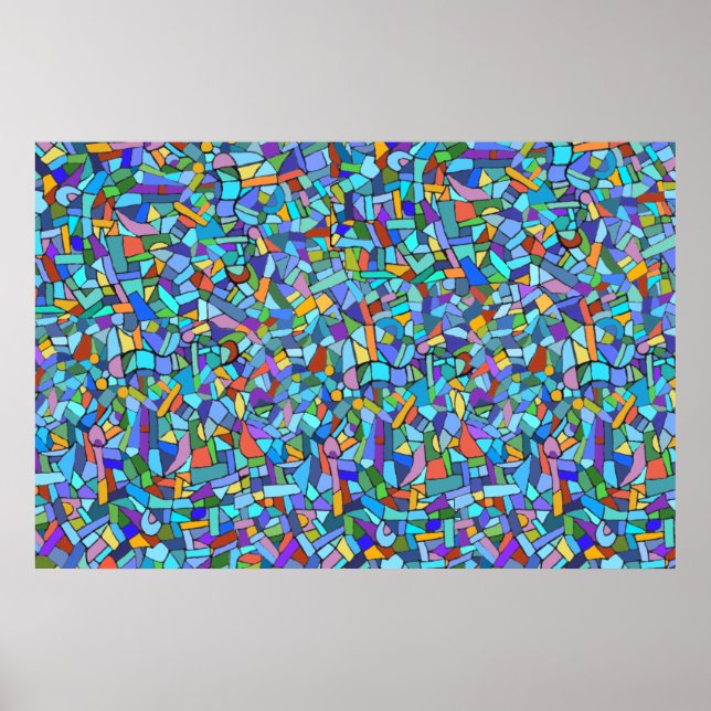 Abstract Colourful Blue Mosaic Pattern Poster (Front)