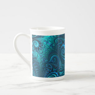 Abstract Colourful Blue & Teal Spiral Pattern Bone China Mug
