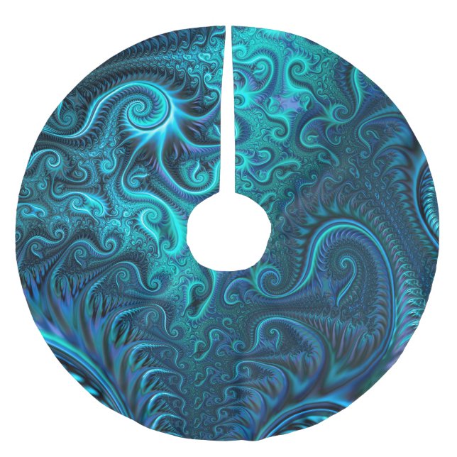 Abstract Colourful Blue & Teal Spiral Pattern Brushed Polyester Tree Skirt (Front)