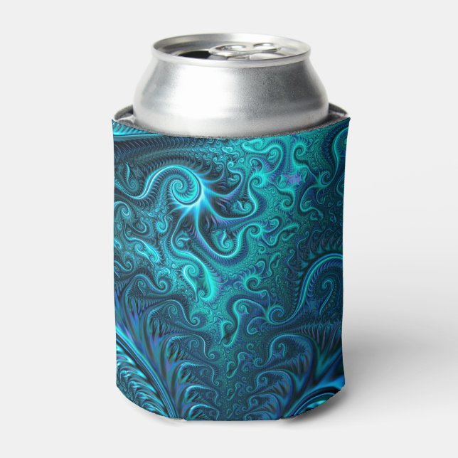 Abstract Colourful Blue & Teal Spiral Pattern Can Cooler (Can Front)