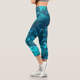 Abstract Colourful Blue & Teal Spiral Pattern  Capri Leggings