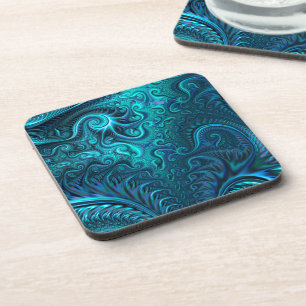 Abstract Colourful Blue & Teal Spiral Pattern Coaster