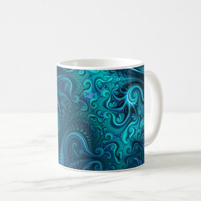 Abstract Colourful Blue & Teal Spiral Pattern Coffee Mug (Front Right)