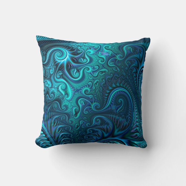 Abstract Colourful Blue & Teal Spiral Pattern  Cushion (Front)