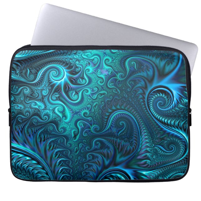 Abstract Colourful Blue & Teal Spiral Pattern Laptop Sleeve (Front)