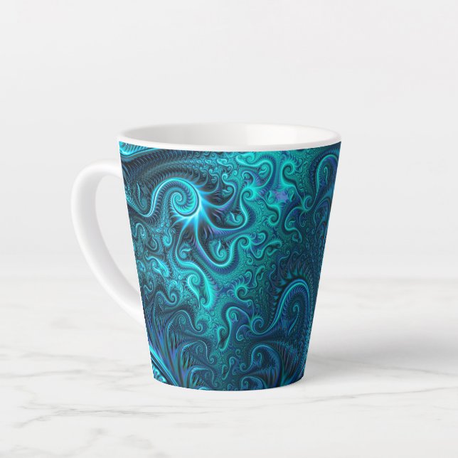 Abstract Colourful Blue & Teal Spiral Pattern Latte Mug (Left Angle)
