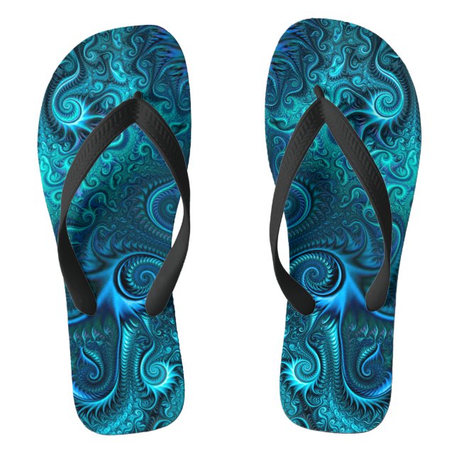 Abstract Colourful Blue & Teal Spiral Pattern Thongs (Footbed)