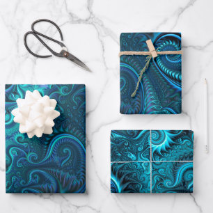 Abstract Colourful Blue & Teal Spiral Pattern  Wrapping Paper Sheet